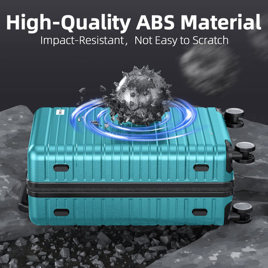 BEOW Expandable Luggage Sets 3 Piece Hardshell Lightweight PC+ABS Suitcase Spinner Wheels TSA Lock, Teal Blue