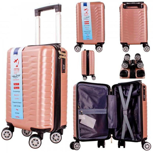 Ryanair Wizzair Lightweight Underseat Carry-On Luggage, 40x25x20 cm, Rosegold, 8-Wheel Spinner Suitcase