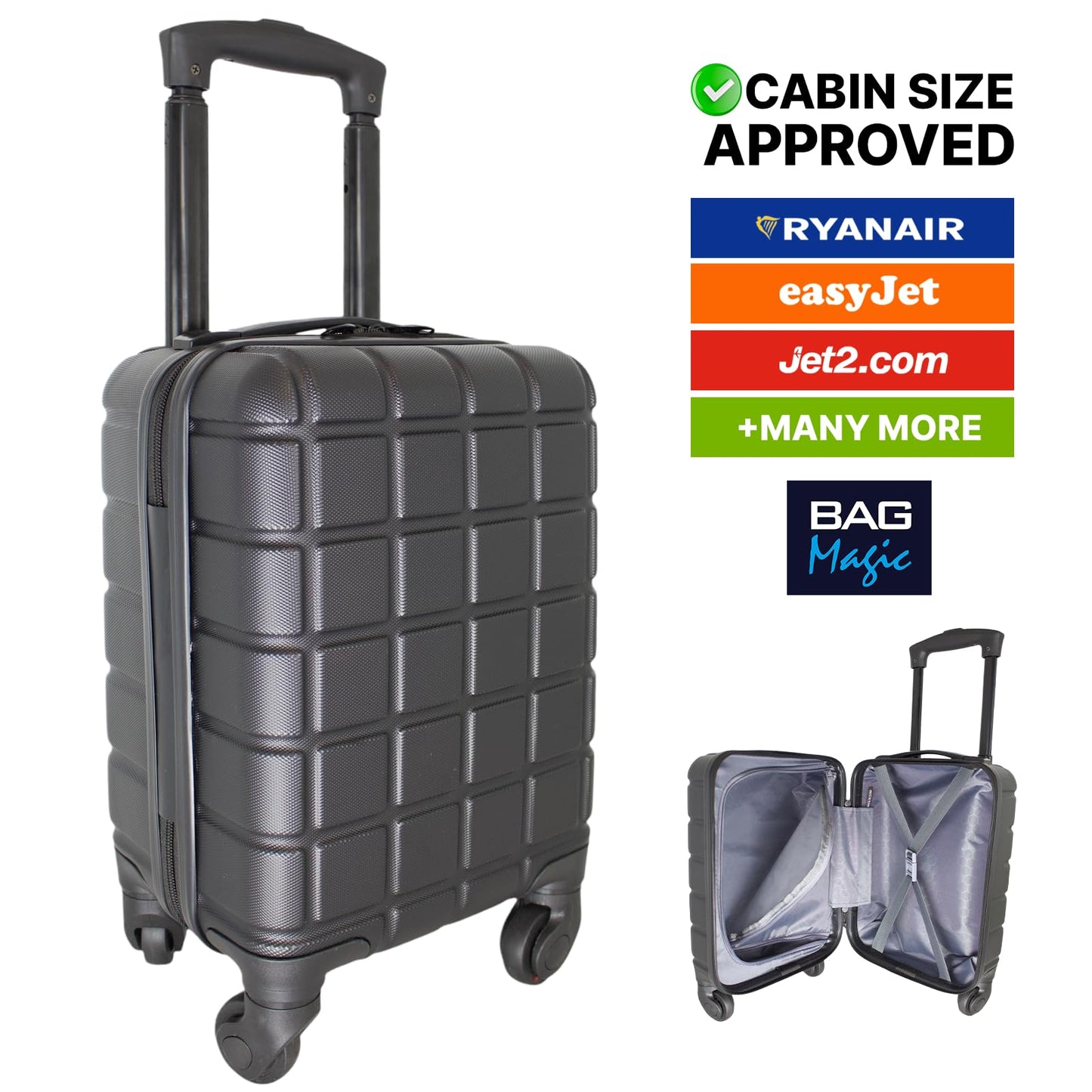 Bordlite Lightweight ABS Underseat Hard Cabin Suitcase 40x25x20cm | Cabin Approved EasyJet, RyanAir British Airways, Emirates, Virgin Atlantic & More