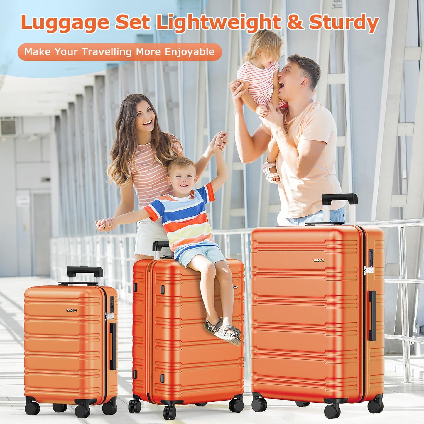 BEOW Luggage Sets 3 Piece Hardside Expandable Suitcase Set with Spinner Wheels Durable Lightweight Luggage with TSA Lock