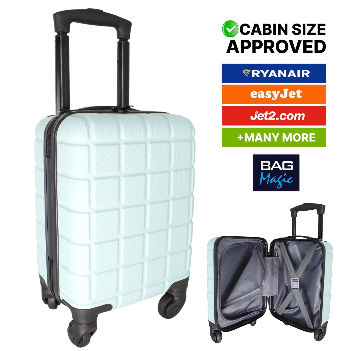 Bordlite Lightweight ABS Underseat Hard Cabin Suitcase 40x25x20cm | Cabin Approved EasyJet, RyanAir British Airways, Emirates, Virgin Atlantic & More - Seafoam