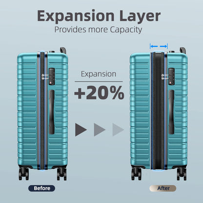 BEOW Expandable Luggage Sets 3 Piece Hardshell Lightweight PC+ABS Suitcase Spinner Wheels TSA Lock, Teal Blue