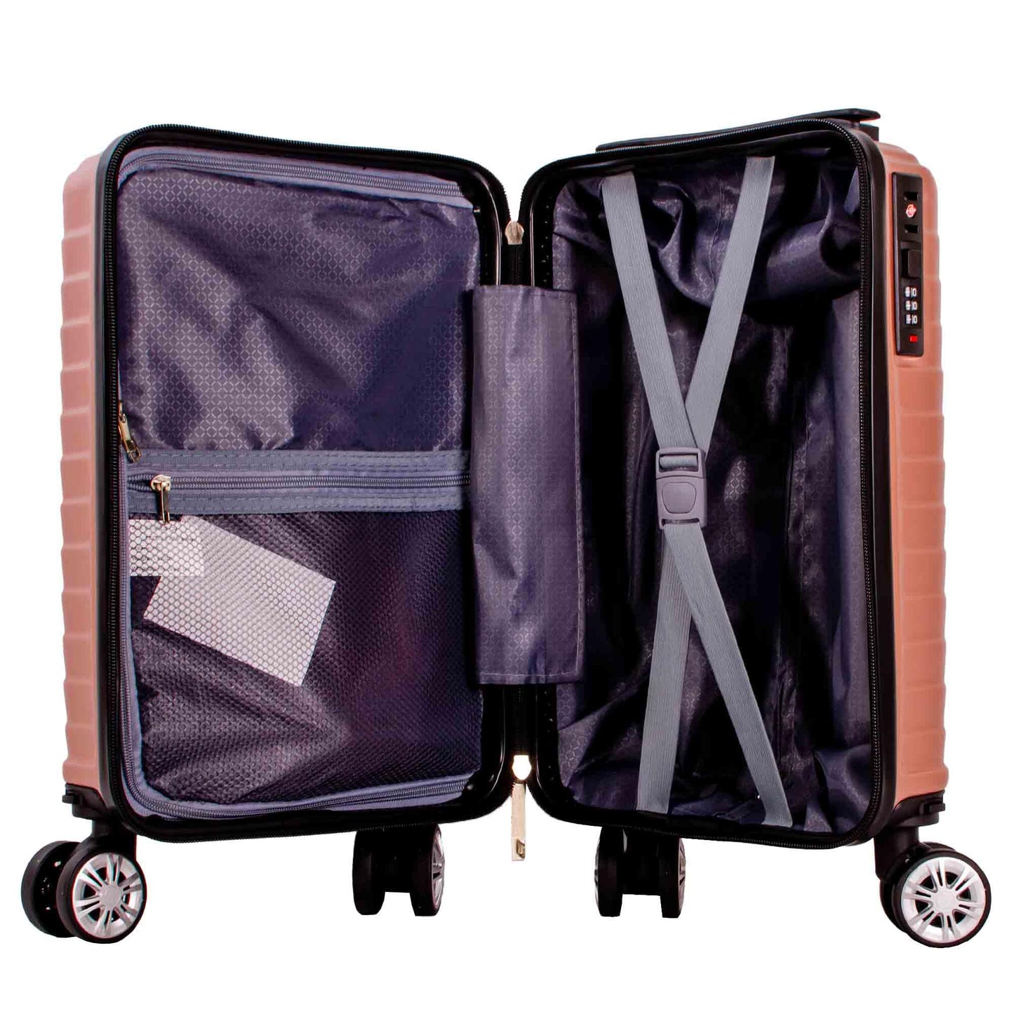 Ryanair Wizzair Lightweight Underseat Carry-On Luggage, 40x25x20 cm, Rosegold, 8-Wheel Spinner Suitcase