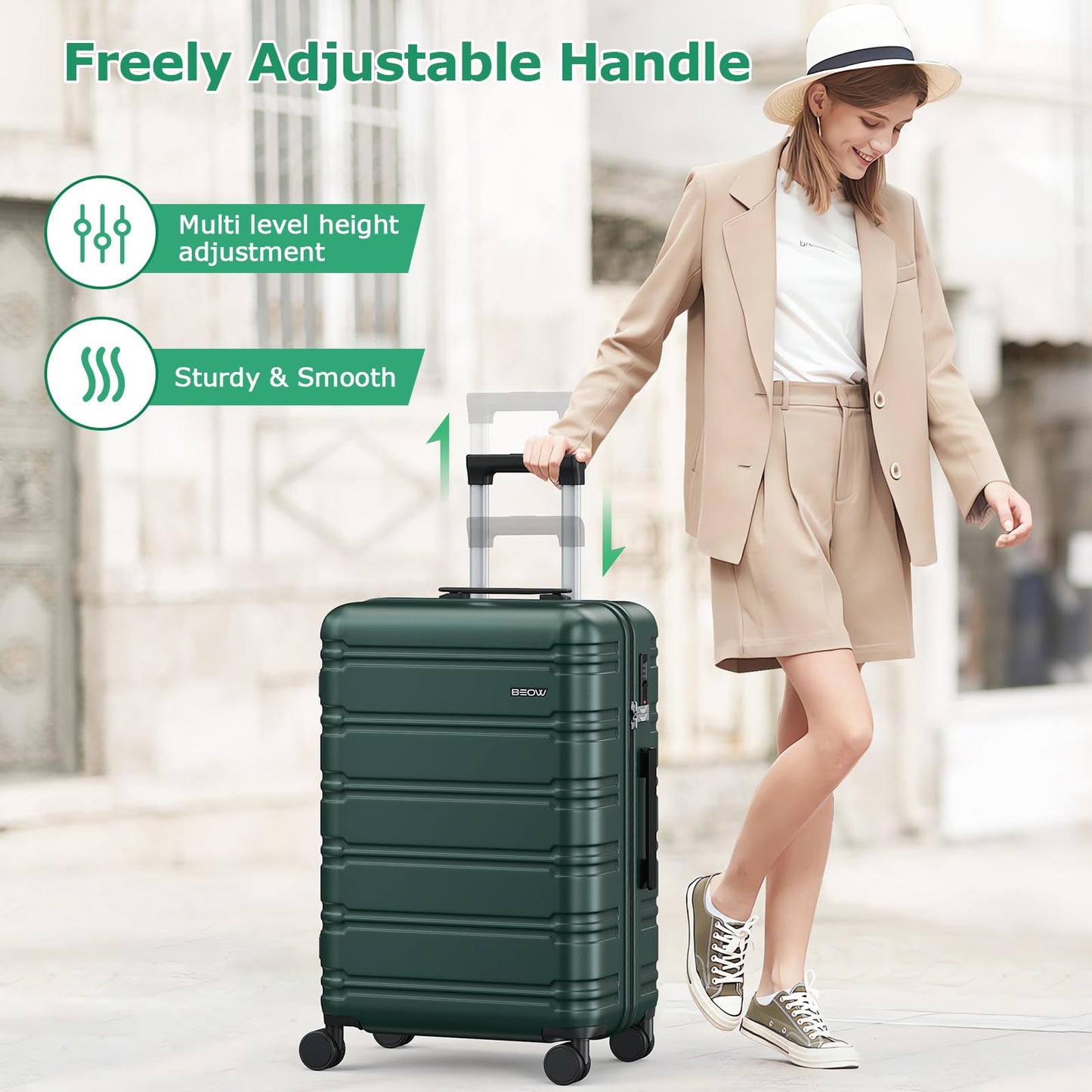 BEOW Luggage Sets 3 Piece Hardside Expandable Suitcase Set with Spinner Wheels Durable Lightweight Luggage with TSA Lock