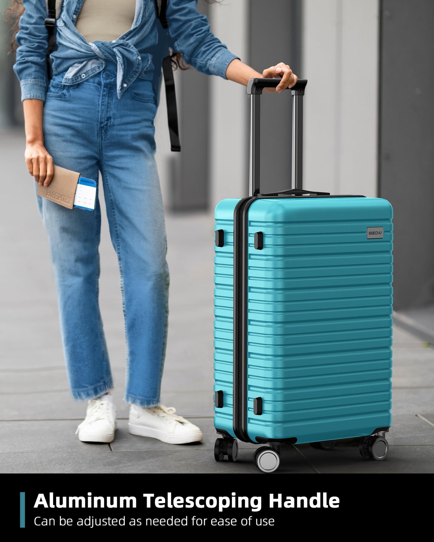 BEOW Expandable Luggage Sets 3 Piece Hardshell Lightweight PC+ABS Suitcase Spinner Wheels TSA Lock, Teal Blue