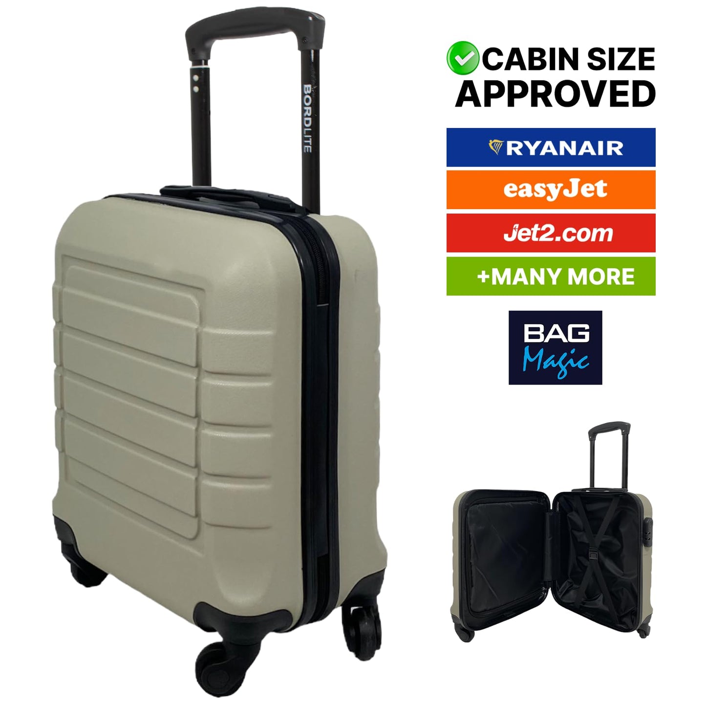 Bordlite Lightweight ABS Underseat Hard Cabin Suitcase - 45x36x20cm | Cabin Approved EasyJet, British Airways, Emirates, Virgin Atlantic & More