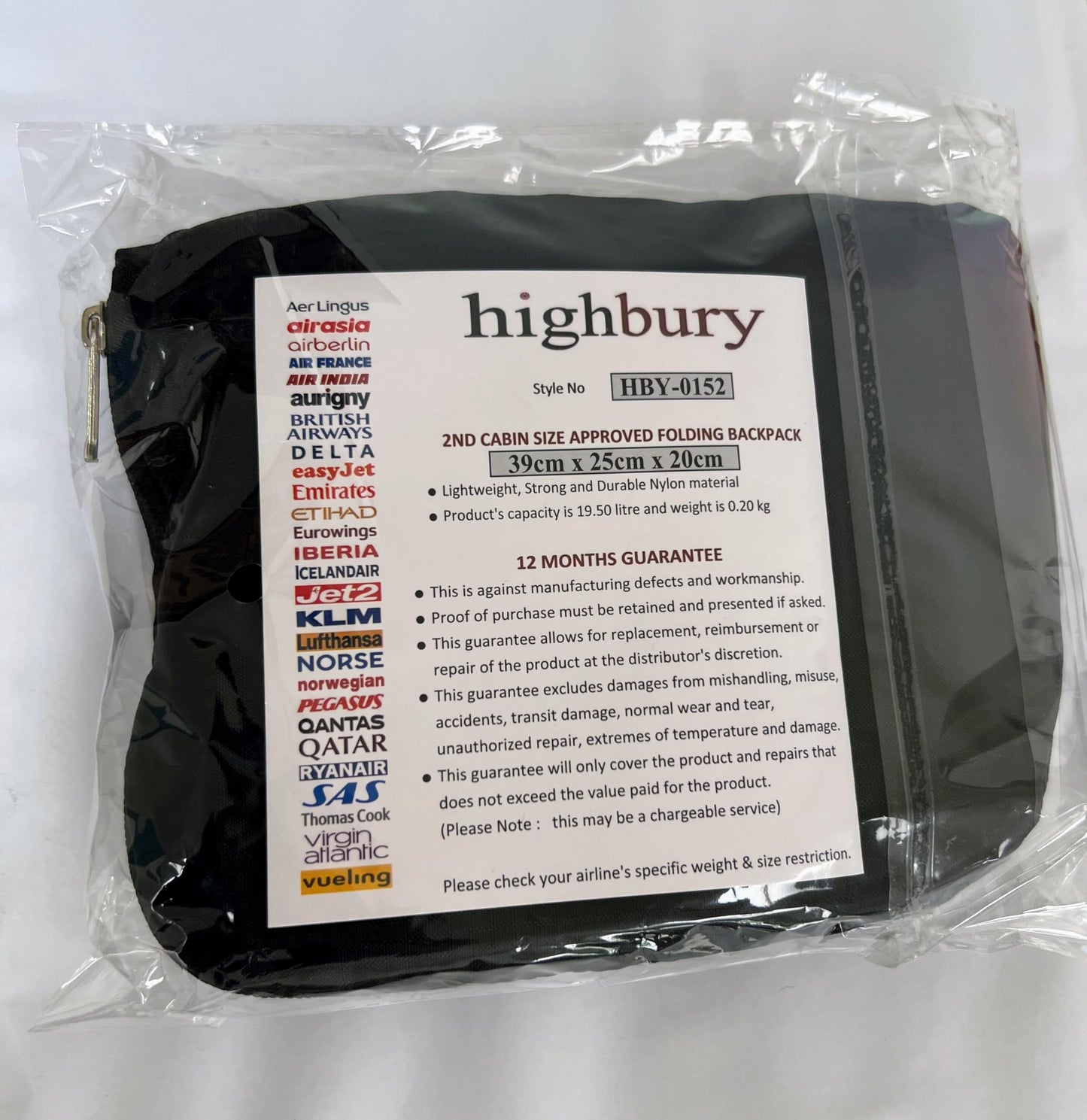 Highbury Ryan Air Compatible Pack Away Lightweight Folding Travel Backpack