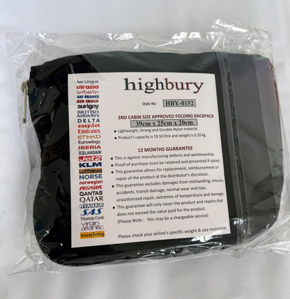 Highbury Ryan Air Compatible Pack Away Lightweight Folding Travel Backpack