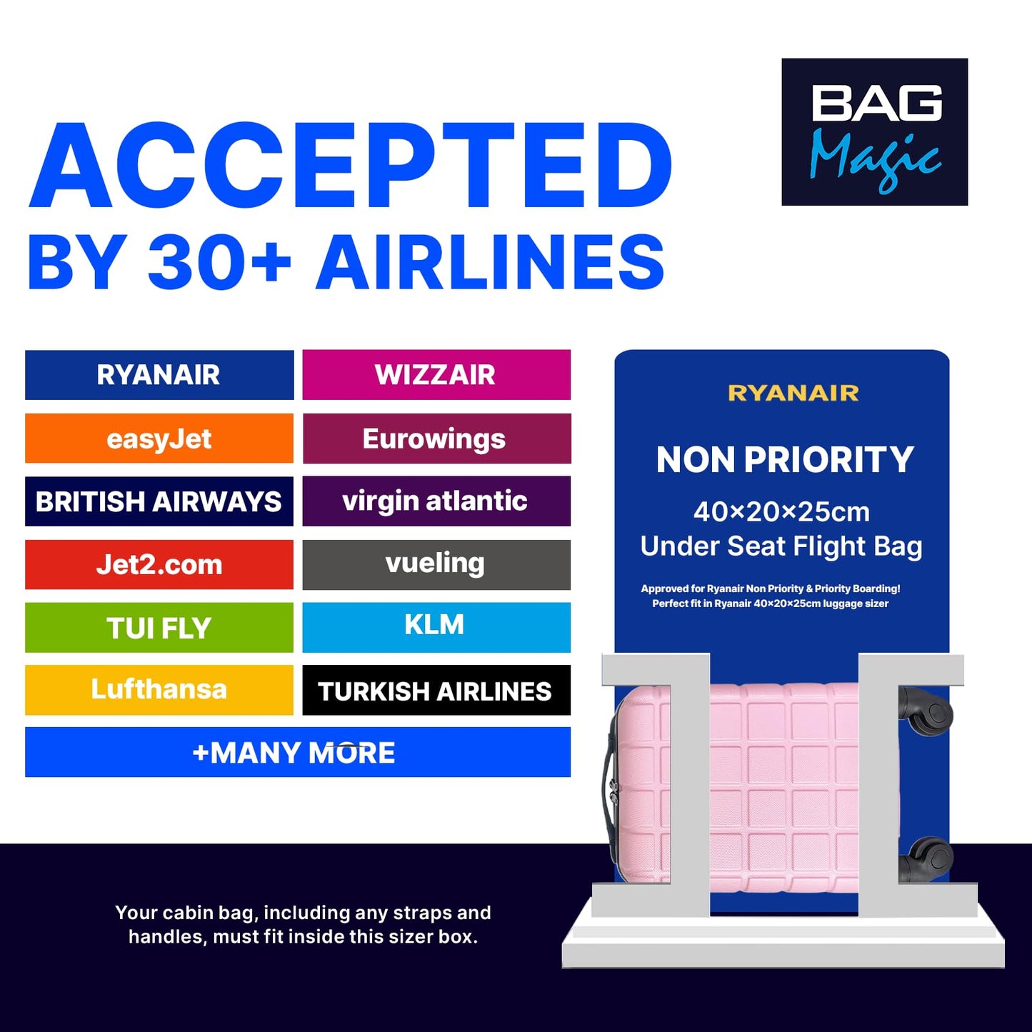 Bordlite Lightweight ABS Underseat Hard Cabin Suitcase 40x25x20cm | Cabin Approved EasyJet, RyanAir British Airways, Emirates, Virgin Atlantic & More