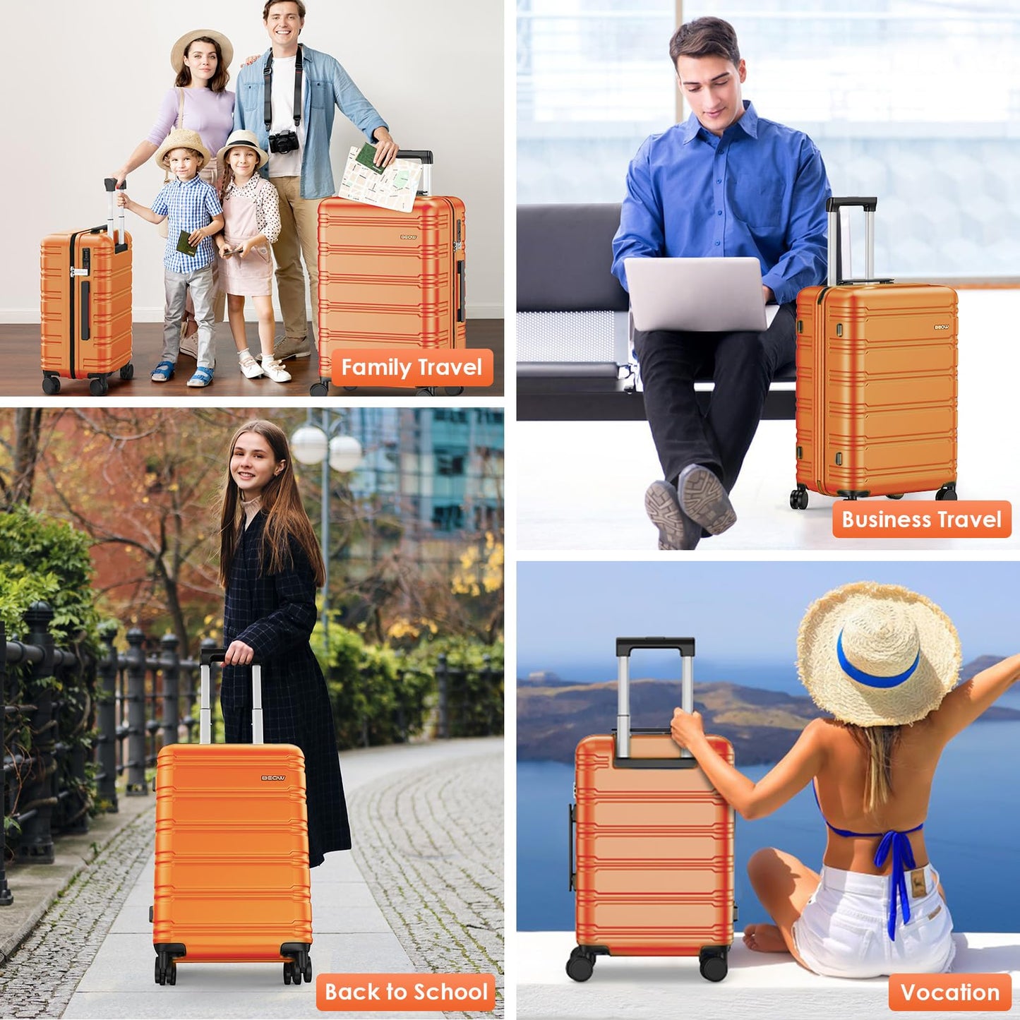 BEOW Luggage Sets 3 Piece Hardside Expandable Suitcase Set with Spinner Wheels Durable Lightweight Luggage with TSA Lock