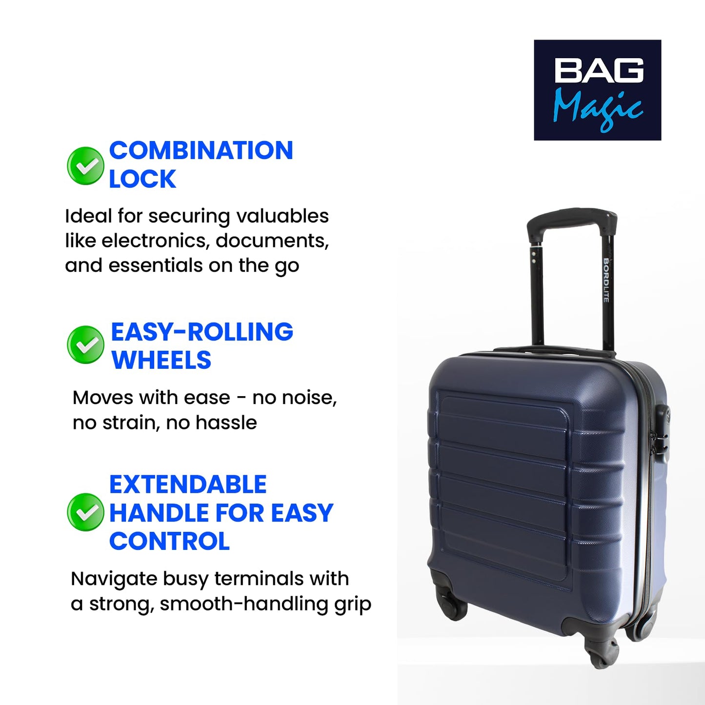 Bordlite Lightweight ABS Underseat Hard Cabin Suitcase - 45x36x20cm | Cabin Approved EasyJet, British Airways, Emirates, Virgin Atlantic & More