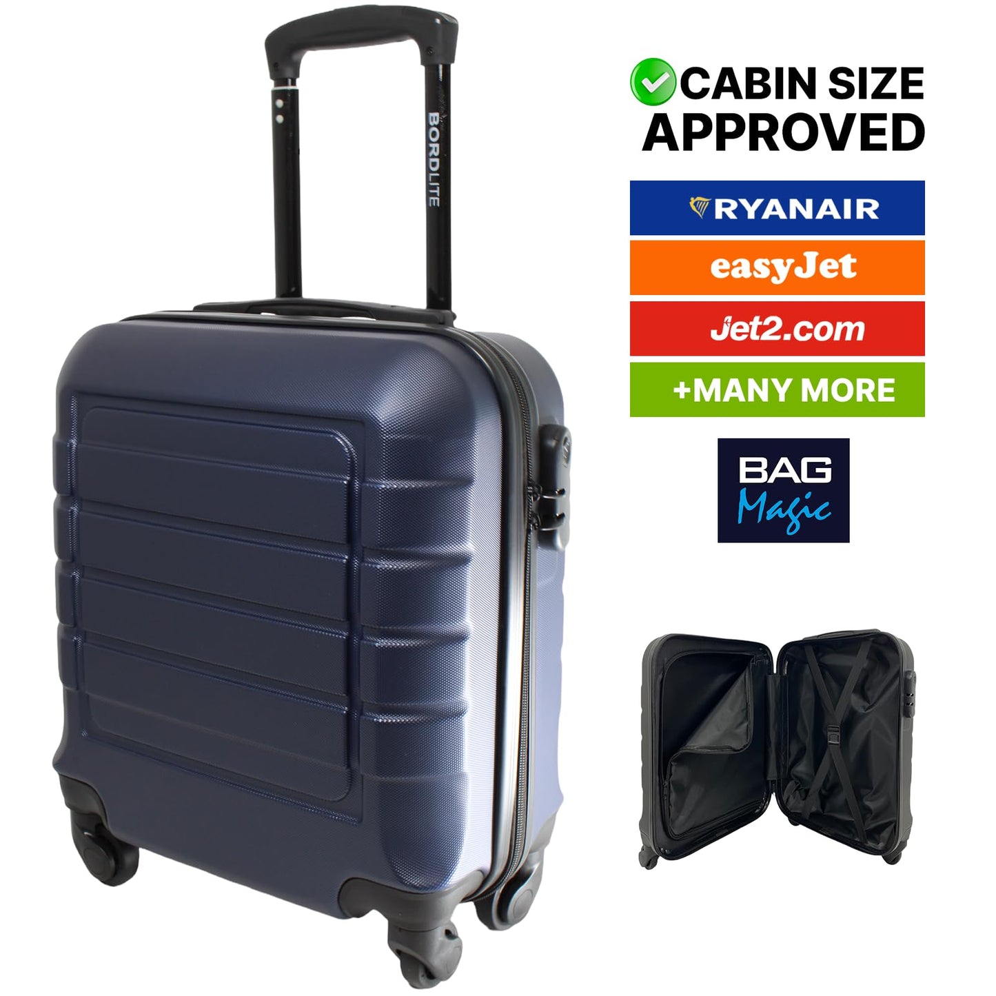Bordlite Lightweight ABS Underseat Hard Cabin Suitcase - 45x36x20cm | Cabin Approved EasyJet, British Airways, Emirates, Virgin Atlantic & More