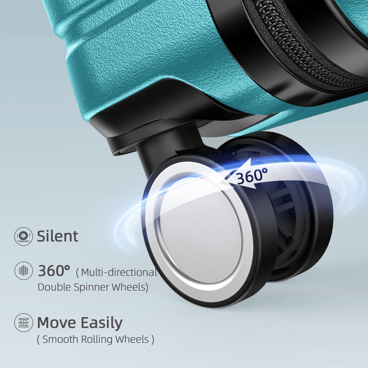 BEOW Expandable Luggage Sets 3 Piece Hardshell Lightweight PC+ABS Suitcase Spinner Wheels TSA Lock, Teal Blue