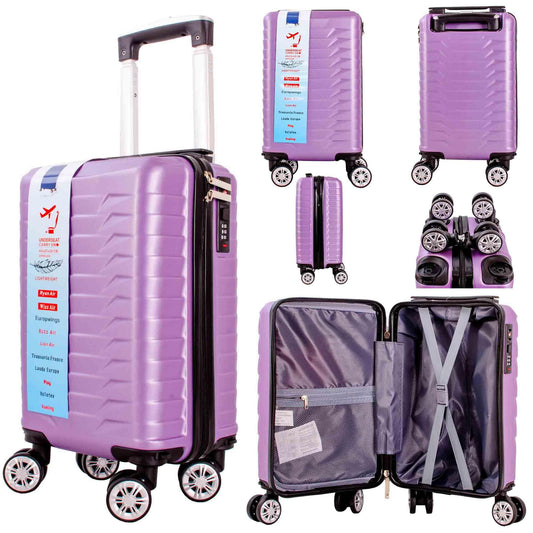 Ryanair Wizzair Lightweight Underseat Carry-On Luggage, 40x25x20 cm, Purple, 8-Wheel Spinner Suitcase
