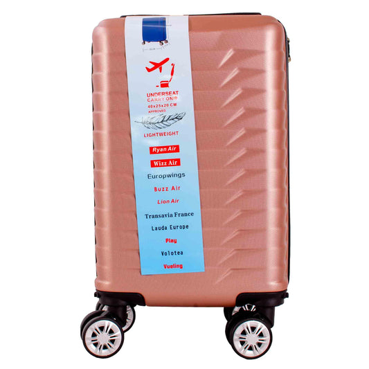 Ryanair Wizzair Lightweight Underseat Carry-On Luggage, 40x25x20 cm, Rosegold, 8-Wheel Spinner Suitcase