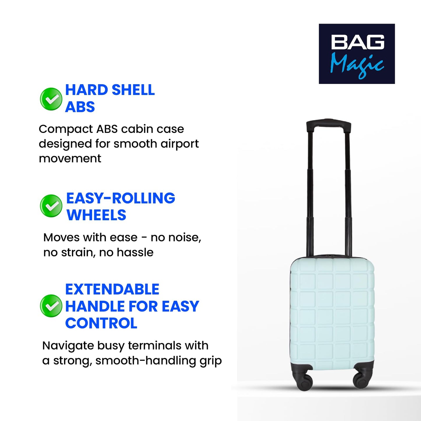 Bordlite Lightweight ABS Underseat Hard Cabin Suitcase 40x25x20cm | Cabin Approved EasyJet, RyanAir British Airways, Emirates, Virgin Atlantic & More - Seafoam