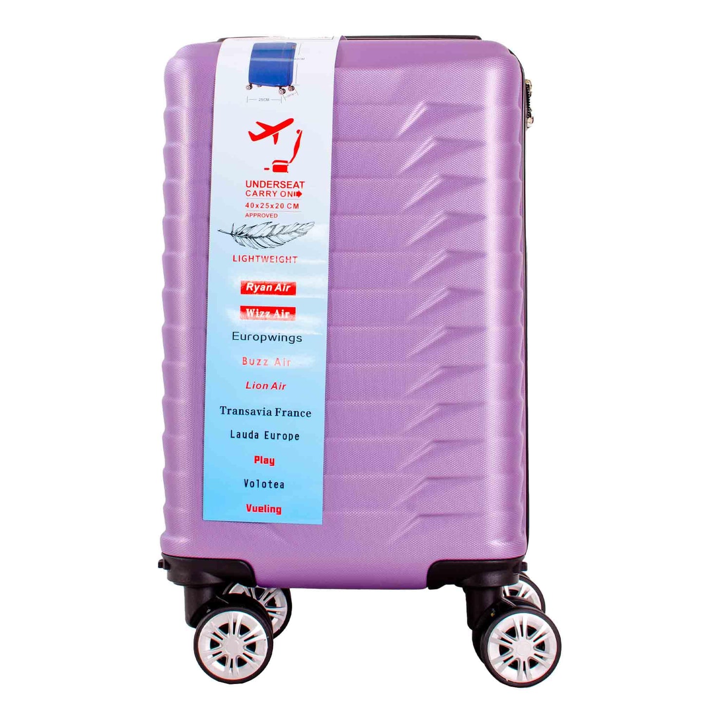 Ryanair Wizzair Lightweight Underseat Carry-On Luggage, 40x25x20 cm, Purple, 8-Wheel Spinner Suitcase