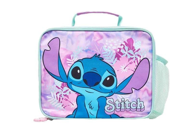 Disney Stitch Thermal Insulated Lunch Bag, Zipper & Side Pocket for Back to School
