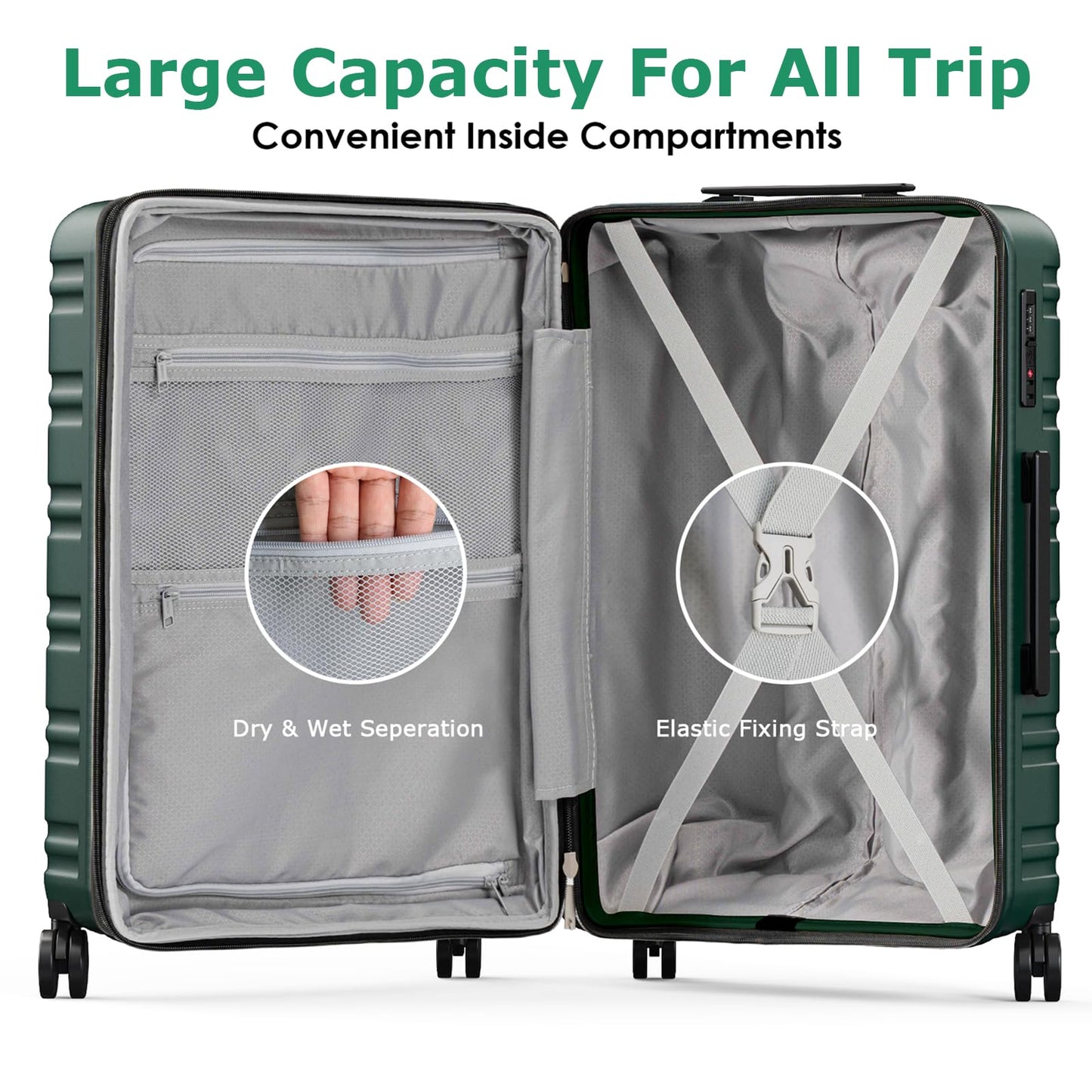 BEOW Luggage Sets 3 Piece Hardside Expandable Suitcase Set with Spinner Wheels Durable Lightweight Luggage with TSA Lock