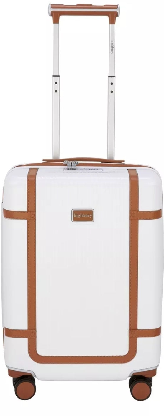 Highbury Elegance TSA Strong Hard 8-Wheel Spinner Luggage Cases 10-Year Warranty White & Tan Trim Travel Suitcases