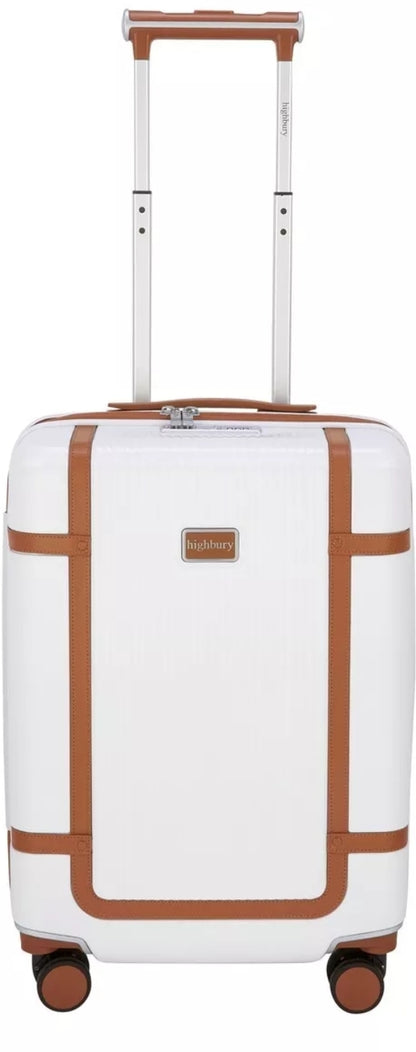 Highbury Elegance TSA Strong Hard 8-Wheel Spinner Luggage Cases 10-Year Warranty White & Tan Trim Travel Suitcases