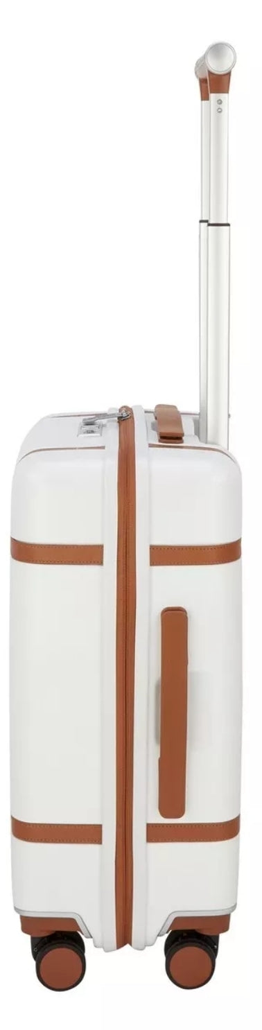 Highbury Elegance TSA Strong Hard 8-Wheel Spinner Luggage Cases 10-Year Warranty White & Tan Trim Travel Suitcases