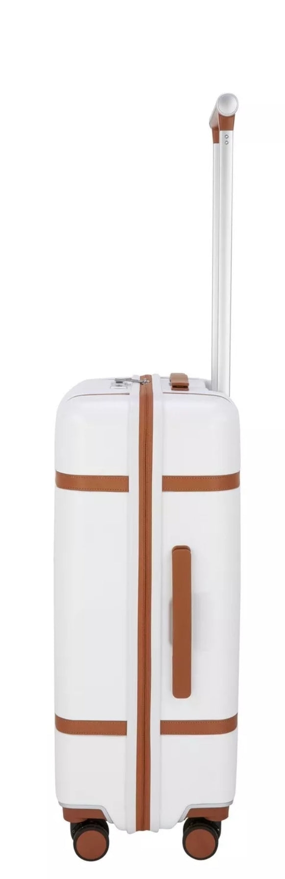 Highbury Elegance TSA Strong Hard 8-Wheel Spinner Luggage Cases 10-Year Warranty White & Tan Trim Travel Suitcases