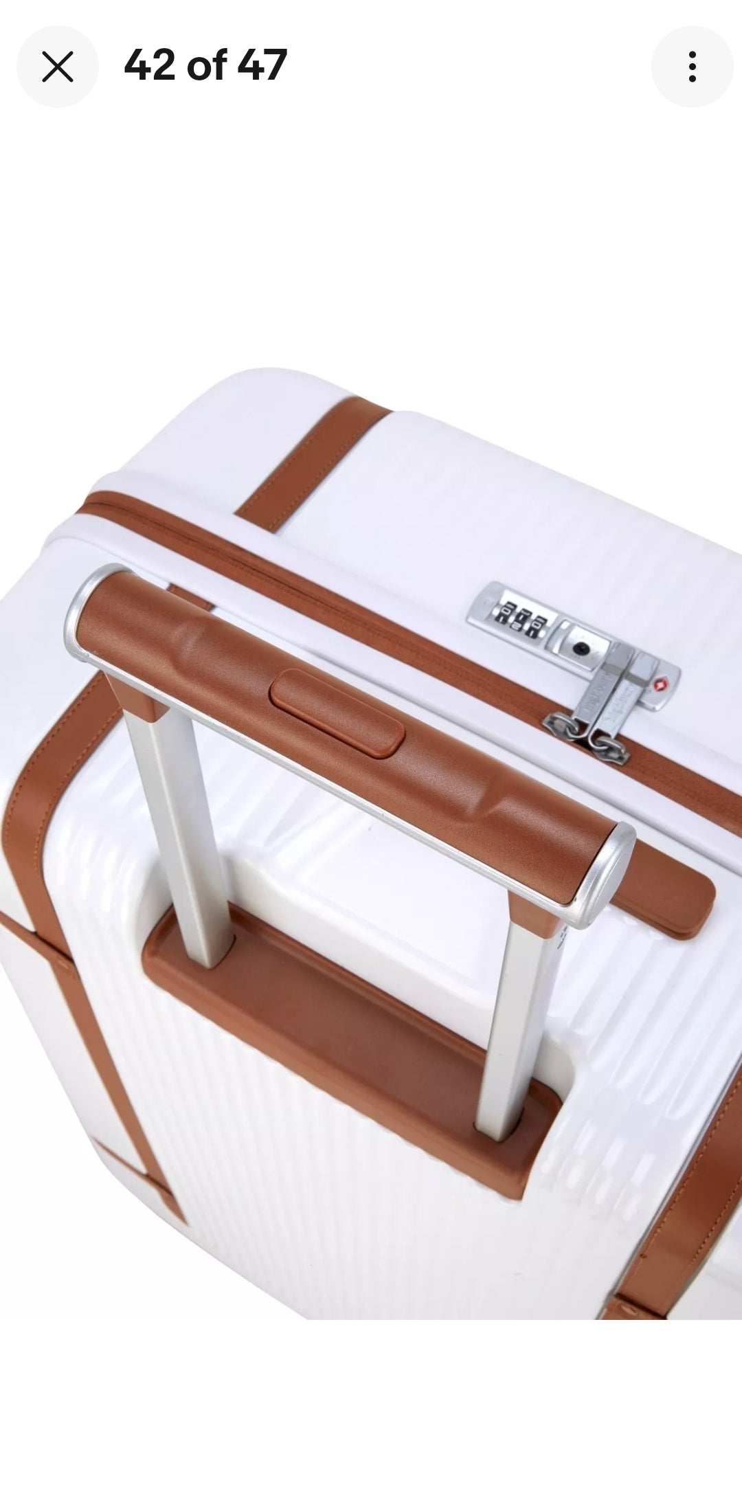 Highbury Elegance TSA Strong Hard 8-Wheel Spinner Luggage Cases 10-Year Warranty White & Tan Trim Travel Suitcases