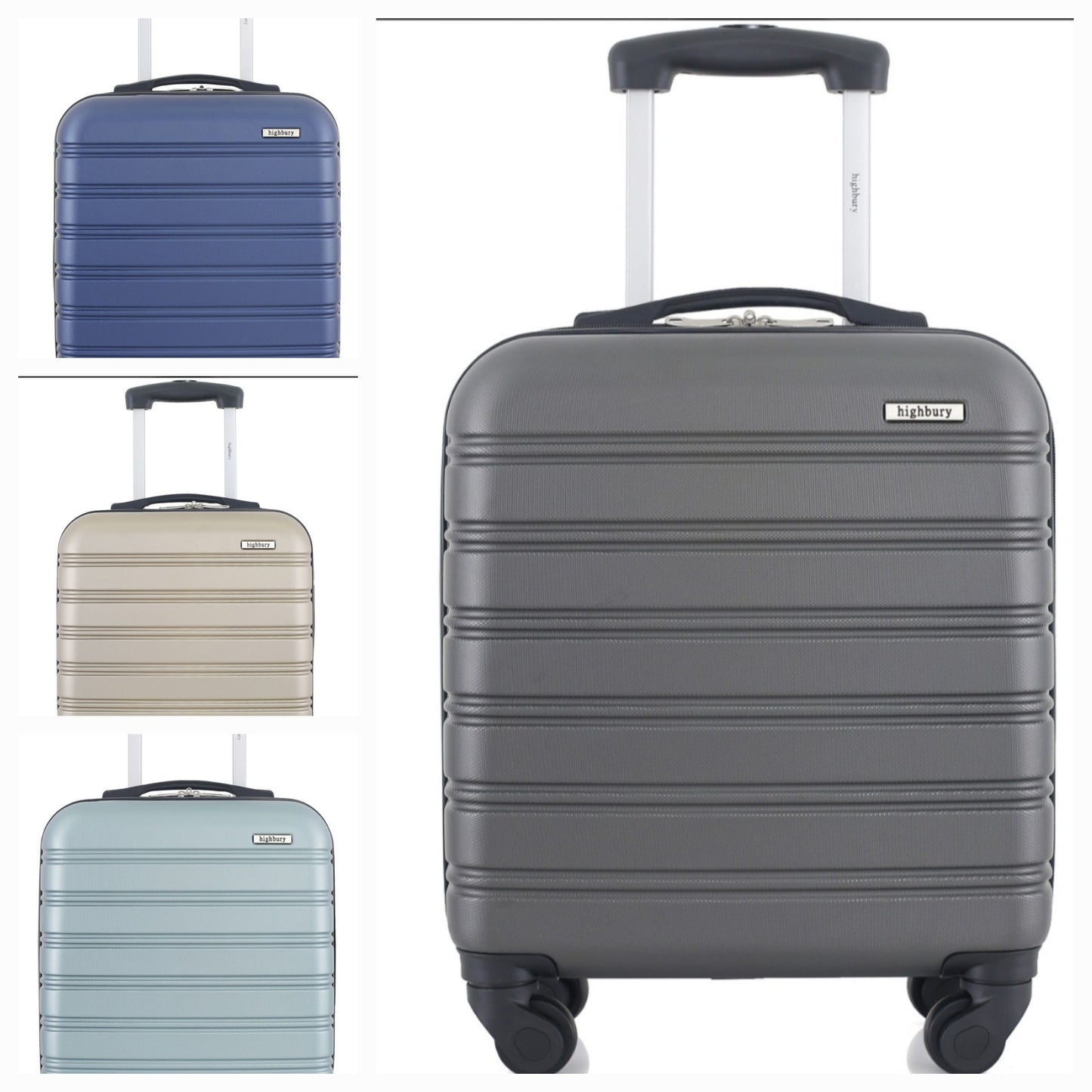 Highbury Easyjet Jet2 underseat approved hardshell trolley suitcase 45x36x20cm including wheels in Navy, Grey, Gold and Sage Green colour
