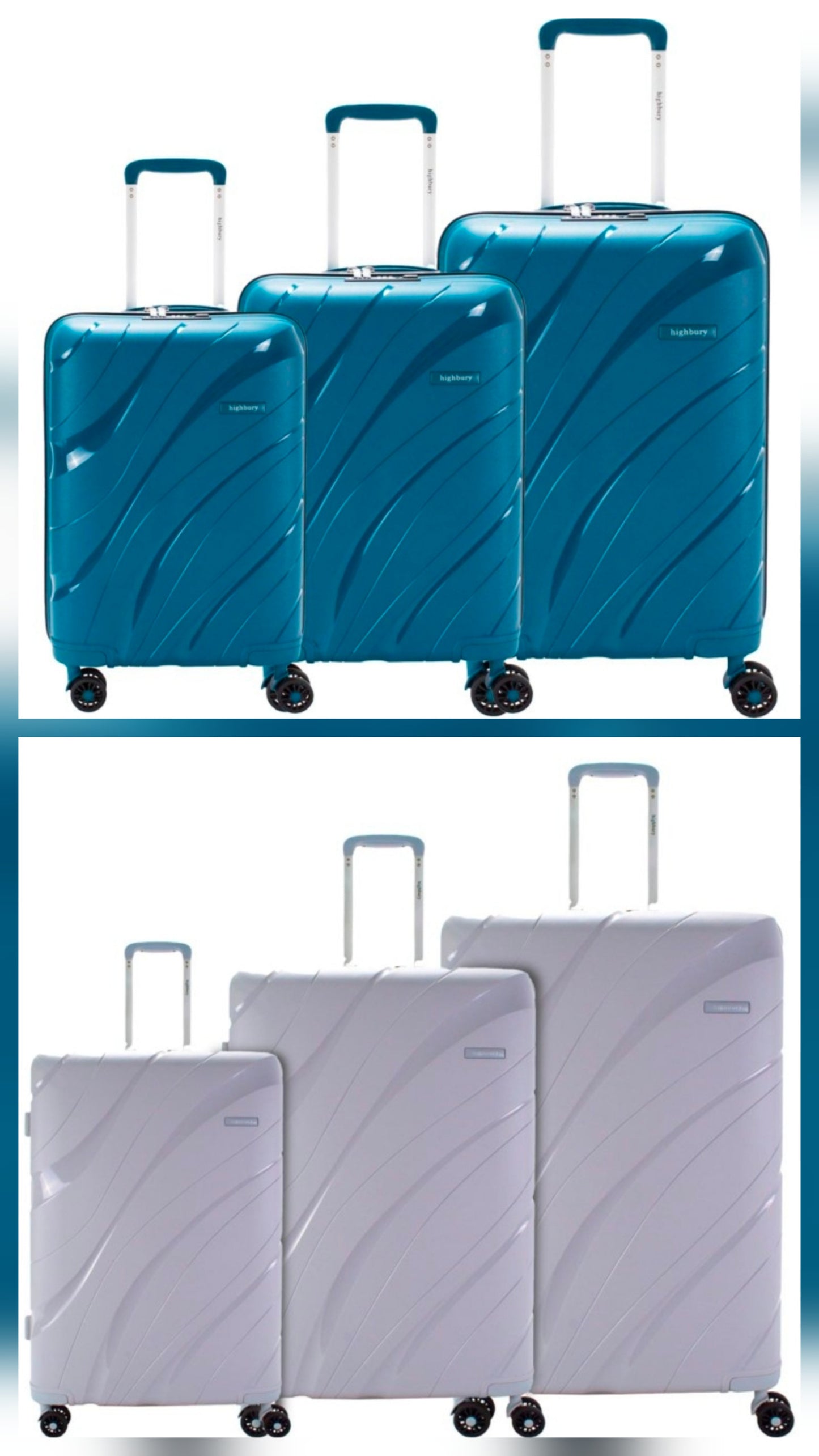 Highbury Zenith hardshell trolley suitcase set in teal and silver colour