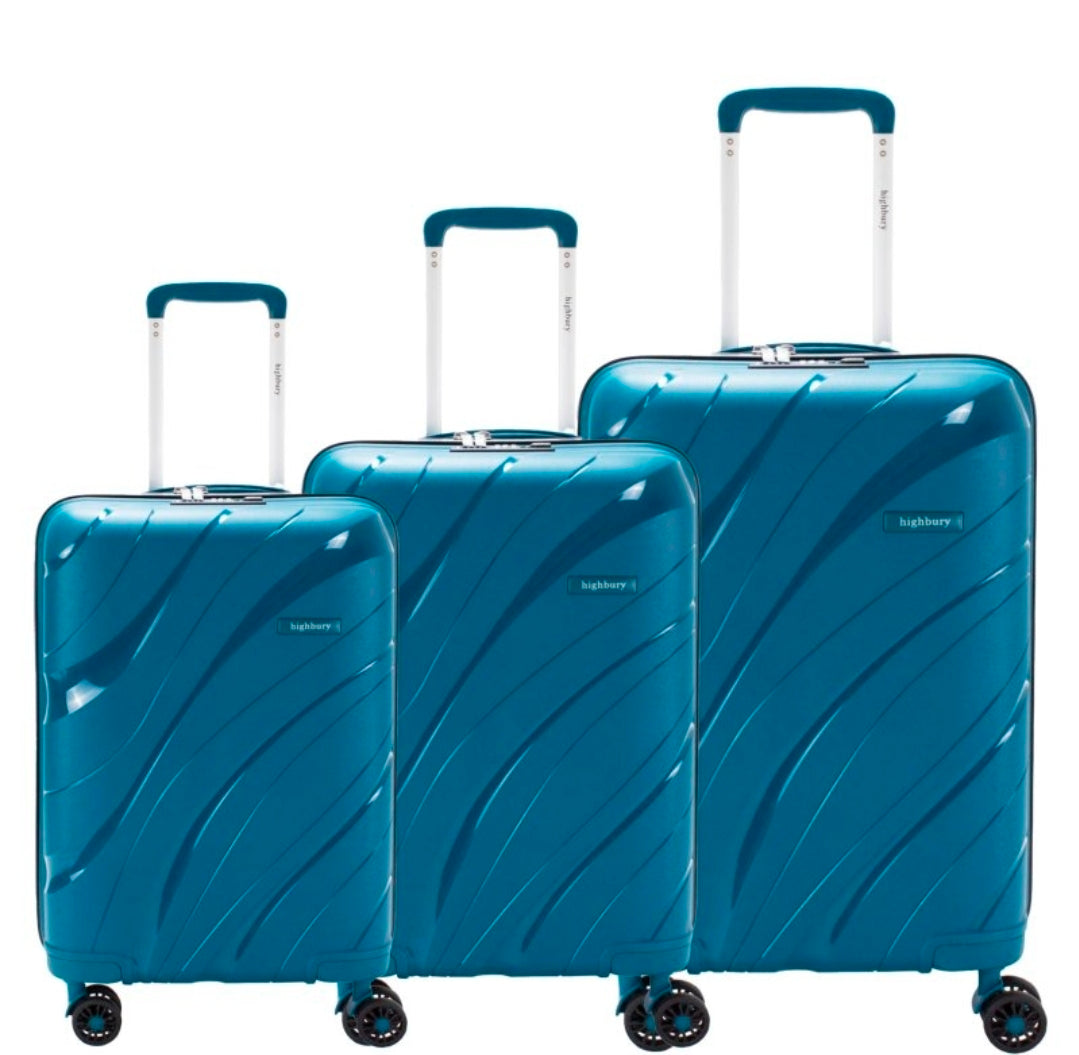 Highbury Zenith hardshell trolley suitcase set in teal and silver colour