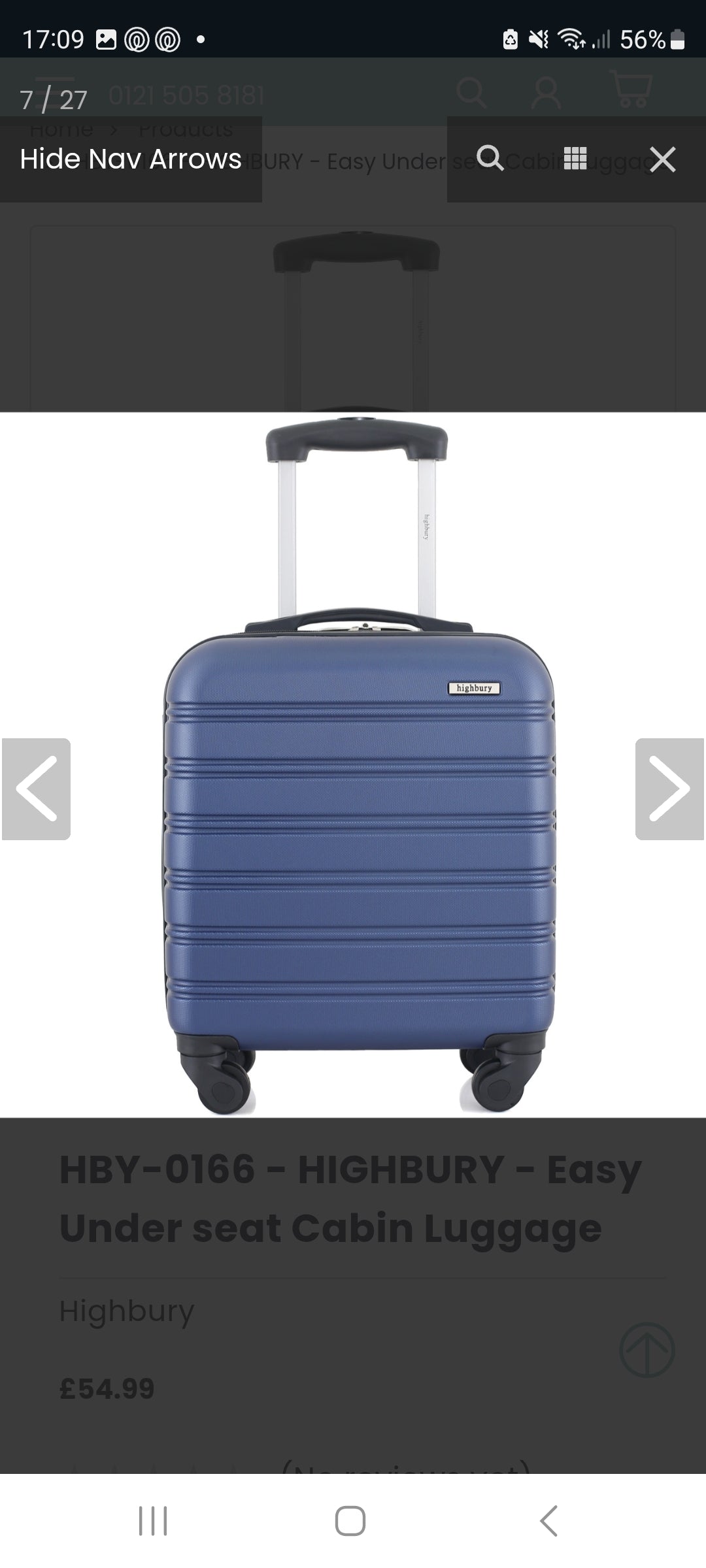 Highbury Easyjet Jet2 underseat approved hardshell trolley suitcase 45x36x20cm including wheels in Navy, Grey, Gold and Sage Green colour