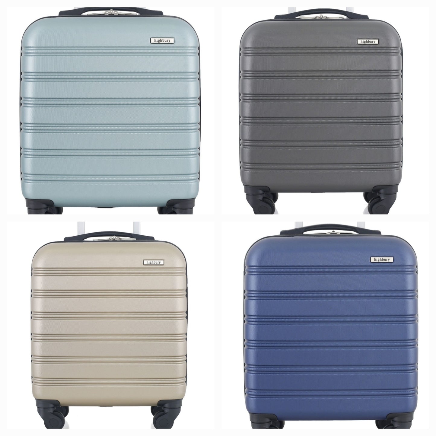 Highbury Easyjet Jet2 underseat approved hardshell trolley suitcase 45x36x20cm including wheels in Navy, Grey, Gold and Sage Green colour